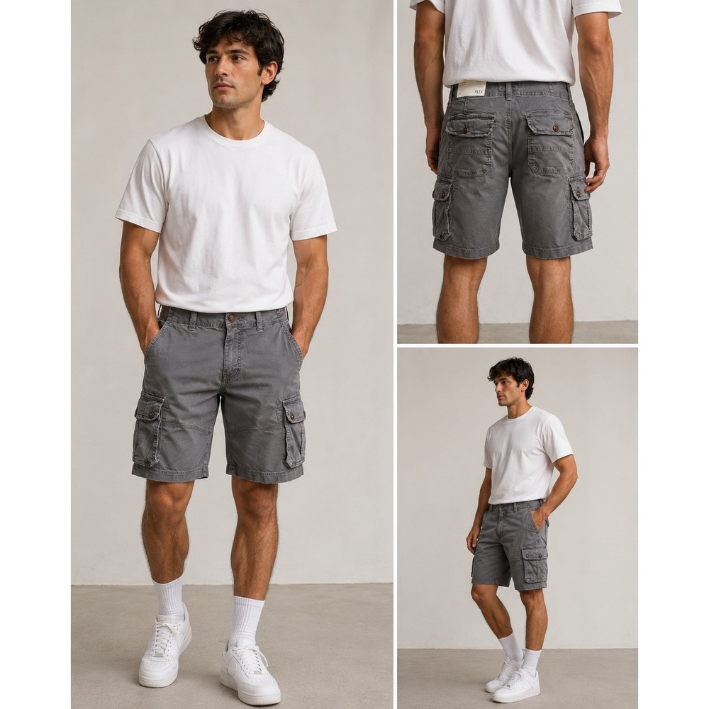American Eagle Mens Extreme Flex Classic Cargo Shorts Grey 32 NWT Y2K Skate